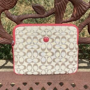 Coach Signature Canvas Leather Detail Zip Top iPad Case